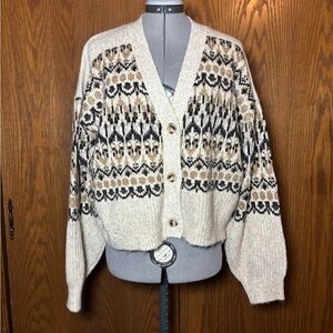 Steve Madden Cream and Black Nordic Cardigan Sweater - Large